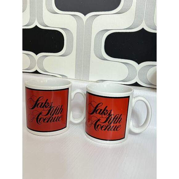 Vtg Saks Fifth Avenue Coffee Mug Tea John Buck Red Black Made England Set Of 2 - Picture 2 of 13